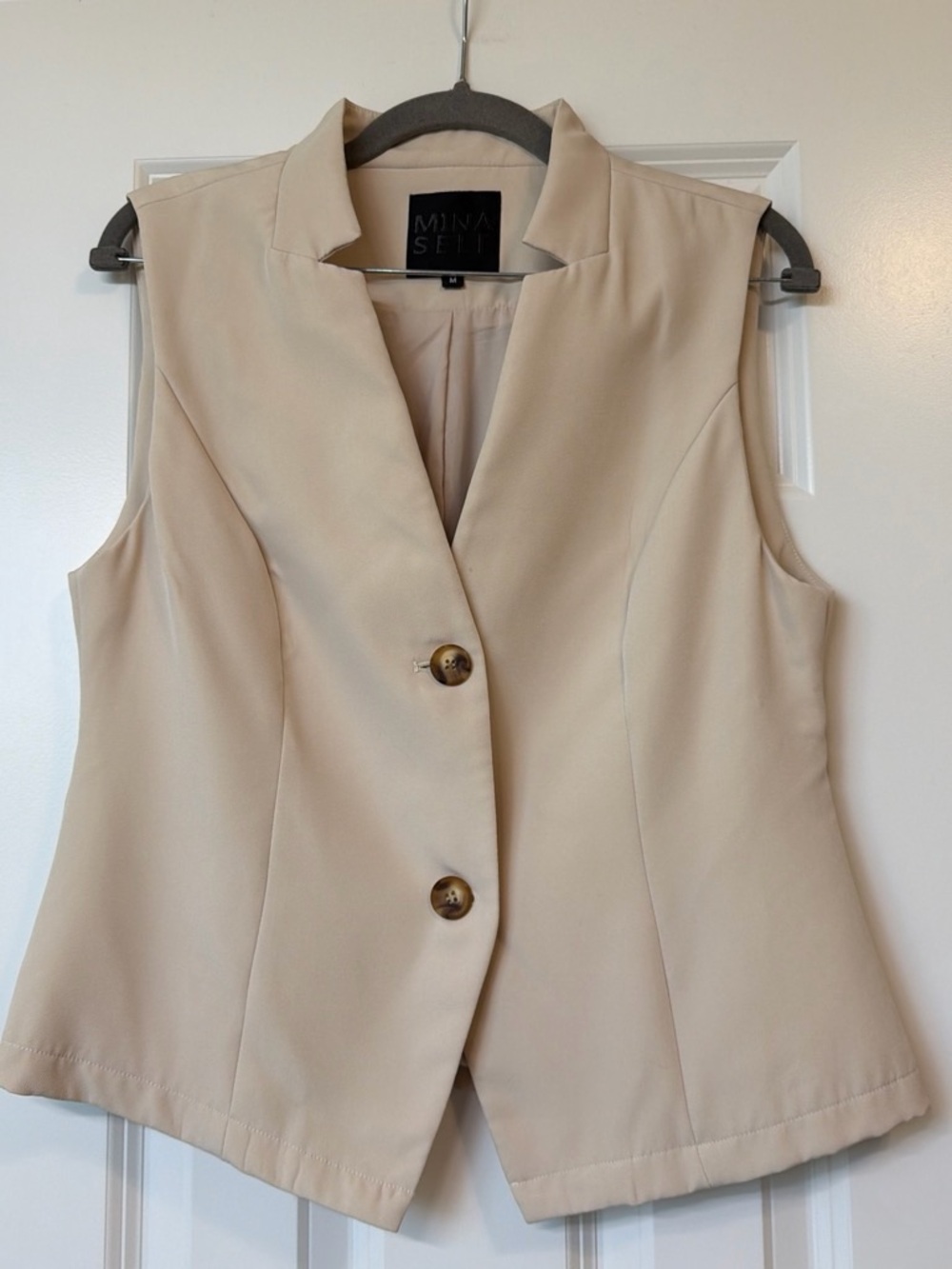 Mina Self Beige Sleeveless Blazer Vest